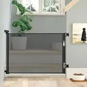 Retractable Baby gate, HNPP, Dog Gate Door Extensions, Durable Mesh Baby Safety Door, Wide Pet Gate 86cm Tall, Extends to 150cm Wide, for Doorways, Stairs, Halways. (Black, 150cm)