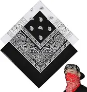 [YUGUOLAN] Pack of 2 Bandanas for Men and Women, Head Scarf, Men's Bandana, Black, for Unisex Scarf, Headwear, Hair, Scarf, Paisley Pattern, Black and White (55 x 55 cm), black, 55*55cm
