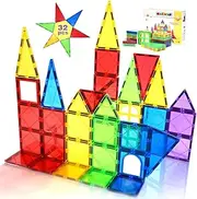 Magnetic Blocks - Magnetic Tiles for Kids - 3D Magnetic Building Blocks for Toddlers Building Blocks with Clear Color Educational Toys Set 32 Pieces