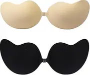 [Generic] 2 Pairs Sticky Bra, Backless Adhesive Strapless Invisible Push Up Stick on Bras for Women Reusable Nipple Cover