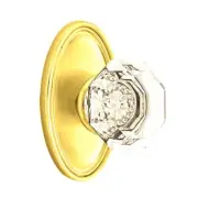Emtek Old Town Clear Crystal Door Knob Privacy Oval Rosette Polished Brass