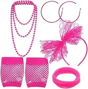 [WESIEVYA] 80s 90s Retro Style Headband Set Necklace Bracelet Earring Glove for Ladies Girls Party Supplies Photo Props
