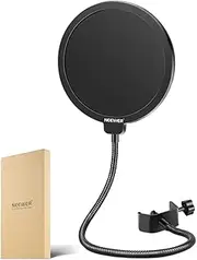 Neewer Professional Microphone Pop Filter Shield Compatible with Blue Yeti and Any Other Microphone, Dual Layered Wind Pop Screen With A Flexible 360 Degree Gooseneck Clip Stabilizing Arm