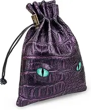 Byhoo DND Dice Bag Can Cover 6 Dice Sets, Glow in The Dark Eyes D and D Dice Storage Pouch, Purple Dragon Leather Coins Bag for Fantasy Dragons and Dungeons Games Accessories, Drawstring Dice Pouch