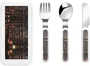 Library Bookshelf 3 Piece Set For Camping Stainless Steel Flatware, Spoon, Fork, Knife, Ideal For Outdoor