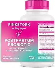 Pink Stork Postpartum Probiotic: Postnatal Probiotics for Postpartum Recovery, Hormone Balance for Women, Ashwagandha & Chamomile, Labor and Delivery Essentials for New Moms, Women-Owned, 30 Capsules