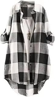 [Generic] Women's Plaid Shirt Casual Blouses Tops for Women Long Sleeve Long Sleeve Shirts Blouse Check Linen Shirt