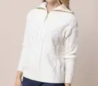 Southern Tide marta cable knit quarter zip sweater SAND WHITE