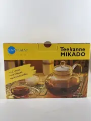 Teekanne Mikado Glass Teapot Infuser & Lid Jenaer Glas & Teewarmer Set NEW