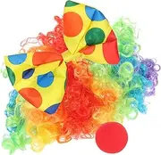 [Baluue] 1Set Funny Clown Costume Set Includes Reusable Clown Wig Bow Tie and Nose for Carnival Halloween Performance Comfortable and Durable Clown Props for Teens and Adults