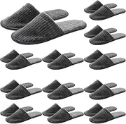 Homaisson Closed Toe Spa Slippers 12 Pairs Bulk Slippers for Guests, Coral Fleece Non-Slip Disposable House Slippers, Gray Stripe Design, Ideal for Hotels, Grey, One Size Wide