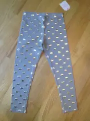 Girl SHINY SILVER METALLIC HEARTS GRAY stretch leggings pants NWT 6 6x
