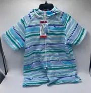 Tommy Bahama Boy's Zip Up Hooded Short Sleeve Towel Cover Up L/XL 7-12 Stripe