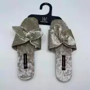 INC Velour Knot Open Toe Flat Women's Slide Slippers Champagne L 9-10