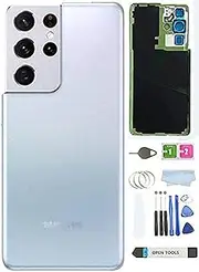 Galaxy S21 Ultra Back Glass Cover Replacement for Samsung Galaxy S21 Ultra 5G SM-G998B G998U G998U1 G998W Housing Door with Camera Glass Lens Parts and Pre-Install Tapes (Phantom Silver)