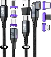BIG+ 240W Magnetic Charging Cable 2 Pack - 1.8M/1M 180 Rotating USB C/Micro USB Charging Cable, 6-in-1 Super Fast Charging for Type C, iProducts, Mobiles, Laptops - Magnetic Phone Charger