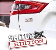 Blilo Shitbox Edition Emblems, 3D Letter Badge Sticker Decal for Car, Exterior Emblem with 3M Strong Adhesive, Fender Replacement Decoration, Compatible with Most Vehicles (Silver/Red)