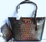 Brahmin Medium Asher Tote Black Pearl Ombre Leather Shoulder Bag + Wallet NWT