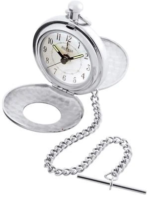 Pocket Watch Alarm Half Hunter Style with Albert Chain Leather Case Gift Box