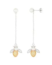 Splendid Pearls & CZs Silver 5-7mm Freshwater Pearl & CZ Earrings