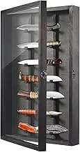 Triceratops Knife Display Case with Lockable Clear Acrylic Door, Wall Mount Wooden Knife Display Stand, Pocket Knife Display Cases for Storage, Collection, Holds up to 7 Knifes (Black), Large