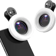Macro Lens for iPhone & Android with Mini Clip Ring Light, Portable Rechargeable Dimming Ring Light for Close-up Photography, Video Recording and VLOG (Black)