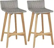 Patio Stool Set of 2, Wooden Bar Stools with Footrests and Backrests, Outdoor Tall Stools, Bar Chairs for Outdoor Camping Kitchen Shop Cafe, 40 x 45 x 90 cm