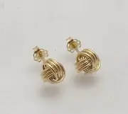 8mm Italian Love Knot Rosetta Stud Earrings Push Back Real 14K Yellow Gold