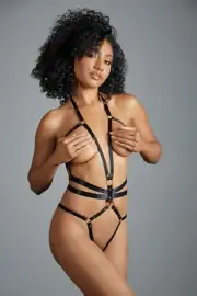 Allure Lingerie Adore Izabel Open Cup Teddy w/ Dual Waist Straps Black One Size
