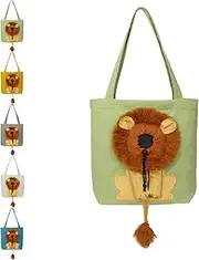 Cute Lion-Shaped Pet Canvas Shoulder Bag, Cute Lion Shaped Dog Carrying Bag, Large Capacity Breathable Canvas Tote Bags (Green Small)