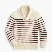 J.Crew Boys' Shawl-Collar Cotton Striped Sweater | 14 | Hthr Bisque