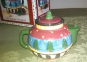 Debbie Mumm Sakura Christmas Tea Pot Hand Painted Tree Star in original box