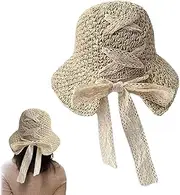 [Mbiyhgta] Straw Sun Hat, Women's Straw Hat - Wide Brim Sun Hat, Women's and Girls Hat with Wide Brim, Summer Beach Sun Hat, Adjustable Sun Hat for the Beach, beige