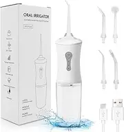 Portable Cordless Water Dental Flosser with 4 Jet Tips, 3 Modes Rechargeable Oral Irrigator for Teeth