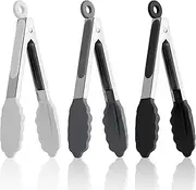 7 Inch Mini Tongs Set of 3, Heat Resistant Kitchen Tongs Small Silicone Tongs Cooking Tongs Stainless Steel Tongs with Silicone Tips for Cooking, Barbecue, Salad, Buffet Serving