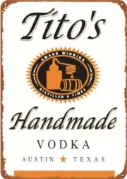 Tito's Handmade Vodka Tin Tacker Sign Austin Texas 12" x 8" Bar Man Cave Decor