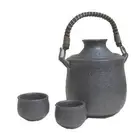 Sake warmer with handle, black crystal Mino-yaki tokkuri, insulated From Japan