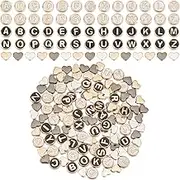 SUNNYCLUE 1 Box 142 Pieces Metal Heart Beads Golden Letter Beads Bulk Pack Alloy Silver 4 x 8 mm Initial Letter A-Z Flat Round Spacer Charms for Jewellery Making Accessories Fre