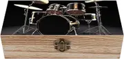 BWQSKL Wooden Box Wood Storage Box with Lid Solid Cool Drum Set Wood Decorative Trunk for Keepsakes for Cooking Tools, Makeup, Or Office Supplies