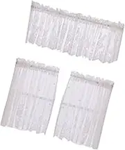 GOOHOCHY Short Lace Window Curtain Semi Sheer Decorative Shade for Kitchen Balcony and Room Light Filtering Design White