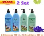 4YL 2X Thai Herbal Bergamot Mee Leaf Shampoo + 2X Hair Conditioner Blue Dry Hair