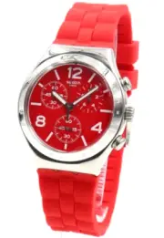 New Swiss Swatch Irony Chrono ROUGE DE BIENNE Red Silicone Watch 40mm YCS117