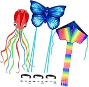 Simxkai Rainbow Delta Kite Butterfly Kite Octopus Kite Pocket Kite for Kids Adults Easy to Fly (2/3/4 Pack)