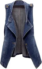 [Jegsnoe] Women's Denim Vest Spring Autumn Casual Slim Solid Sleeveless Suit Collar Jean Vest Jacket