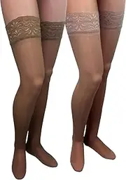 GABRIALLA Sheer Graduated Compression Thigh High Stockings 2 Pack (23-30 mmHg) H-80: XX-Large Beige/Nude