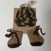 Mud Pie Newborn Baby Camo Knit Hat Booties Photography Set NWT