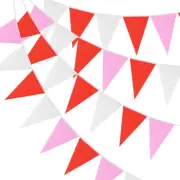60 Pcs Pennant Banners Flags 100ft String Hanging Triangle Bunting Pink White