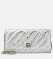 [Balenciaga] Balenciaga Crush metallic leather wallet on chain One Size silver
