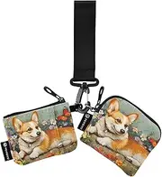 [XYMZR] Mini Zip Around Wristlet keychain Wallet Dogs Cute Garden for Women Personalized Pattern Detachable Dual Pouch Wristlet Portable Wallet Phone Coin Purse, Multi-colored, One Size