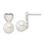 Sterling Silver Shell Pearl Heart Post Earrings
